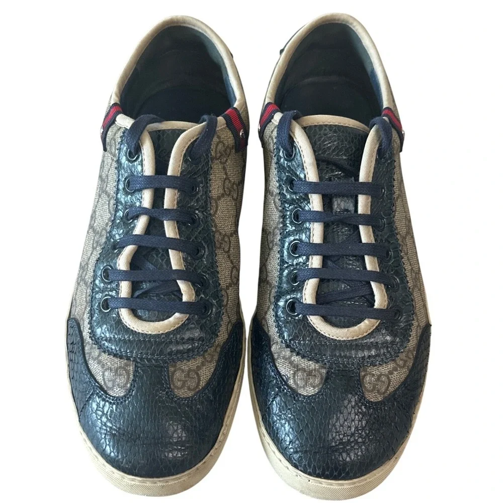 Gucci GG Supreme Python Embossed Low Top Sneakers Web Stripe Men's 7.5G